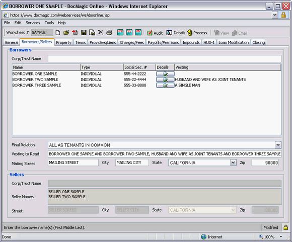 Borrowers/Sellers Screen