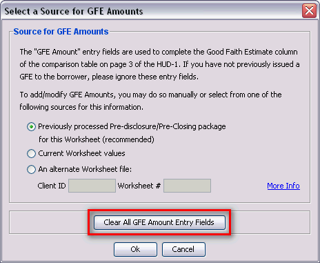 Clear All GFE Amount Entry Fields
