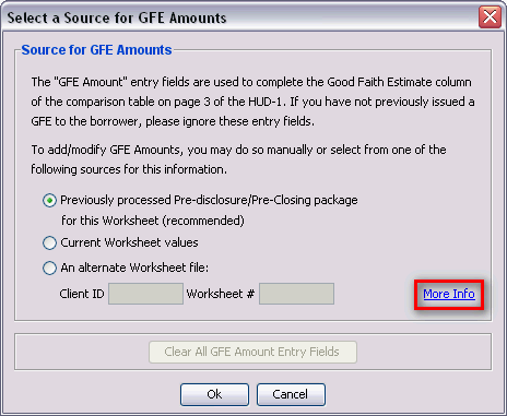 Select a Source for GFE Amounts