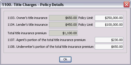 1100. Title Charges - Policy Details