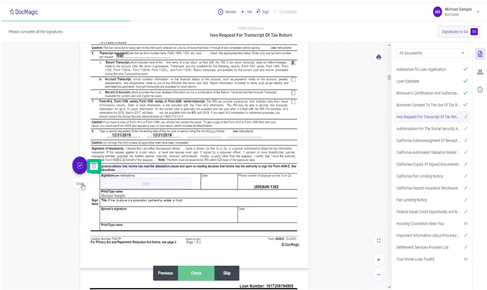 Screenshot of eSign checkbox