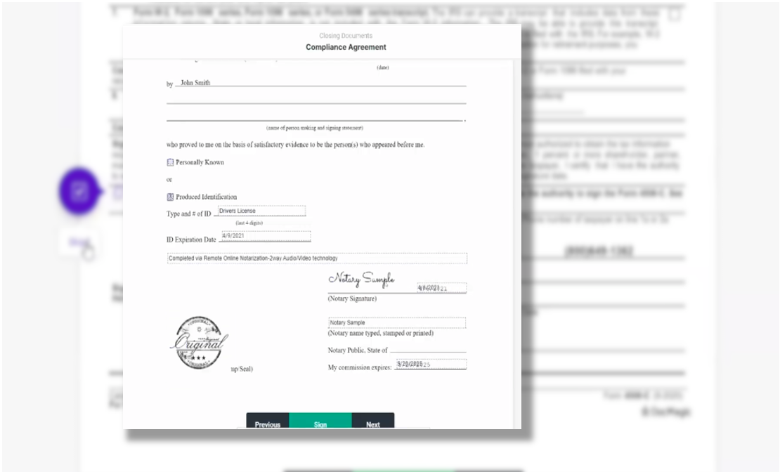 Screenshot of applying the Notary seal