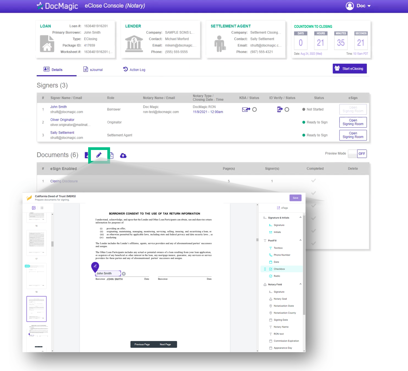 Screenshot of eSign checkbox
