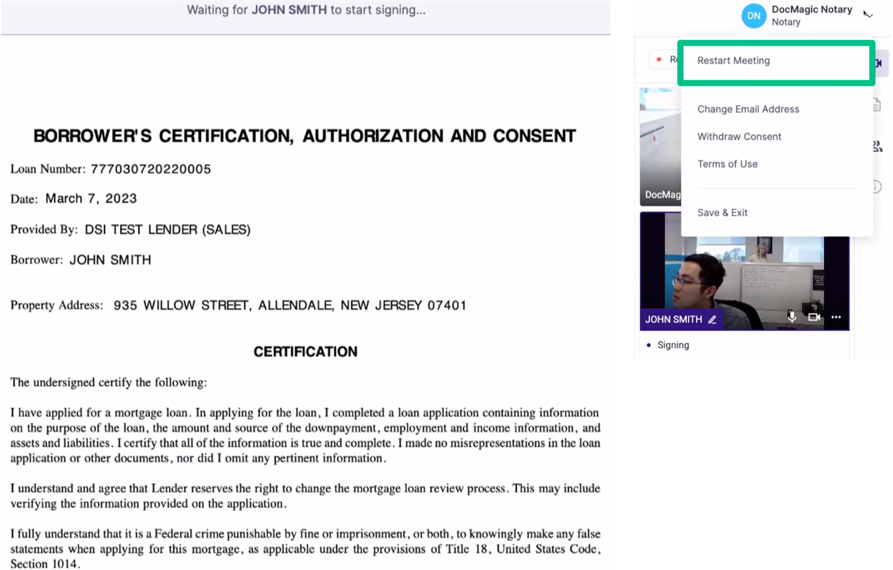 Screenshot of Restart Meeting