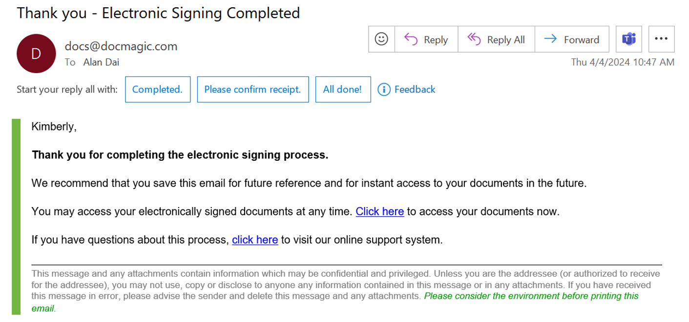 completion email