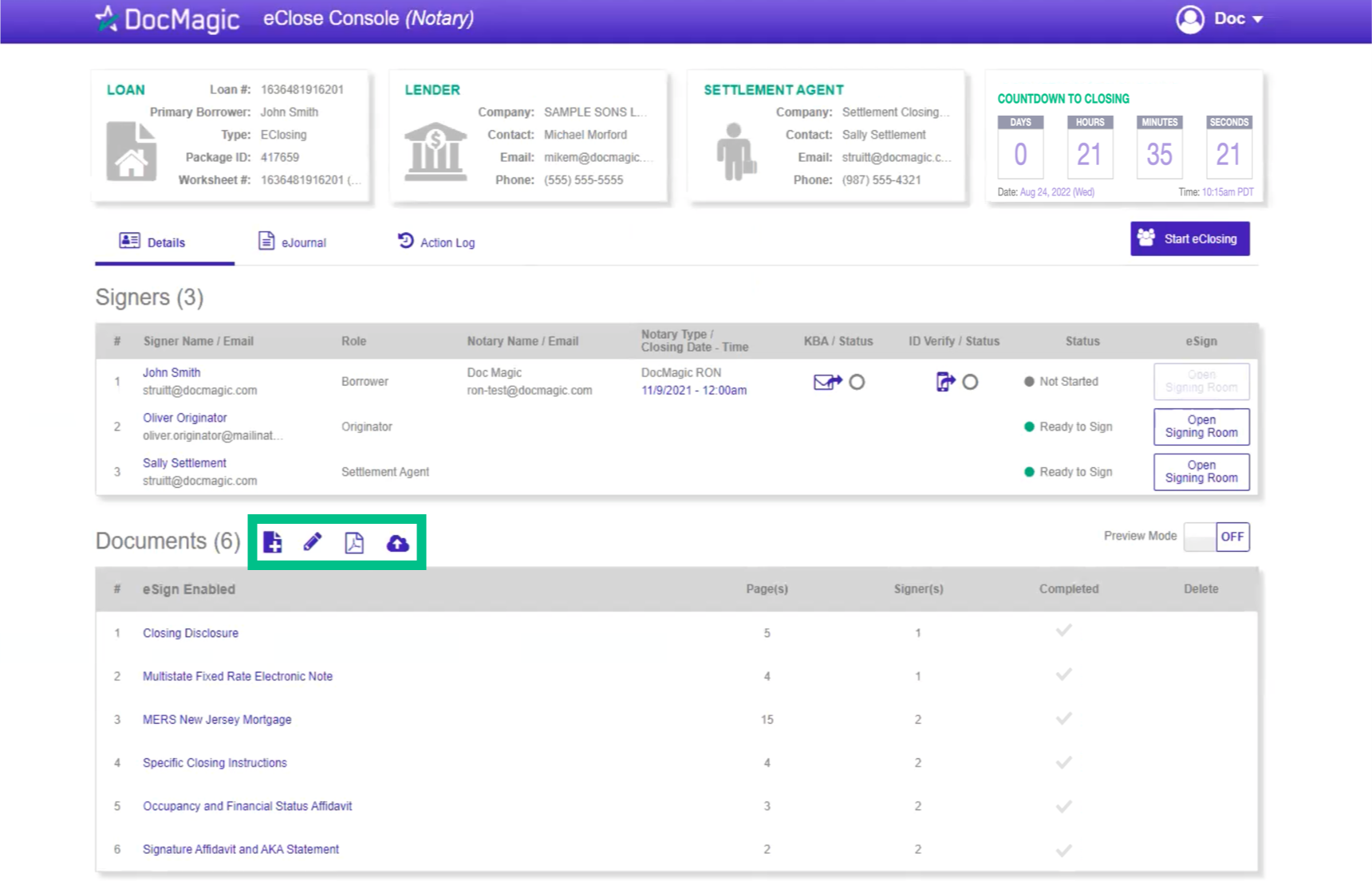 Screenshot of the Notary eClose Console