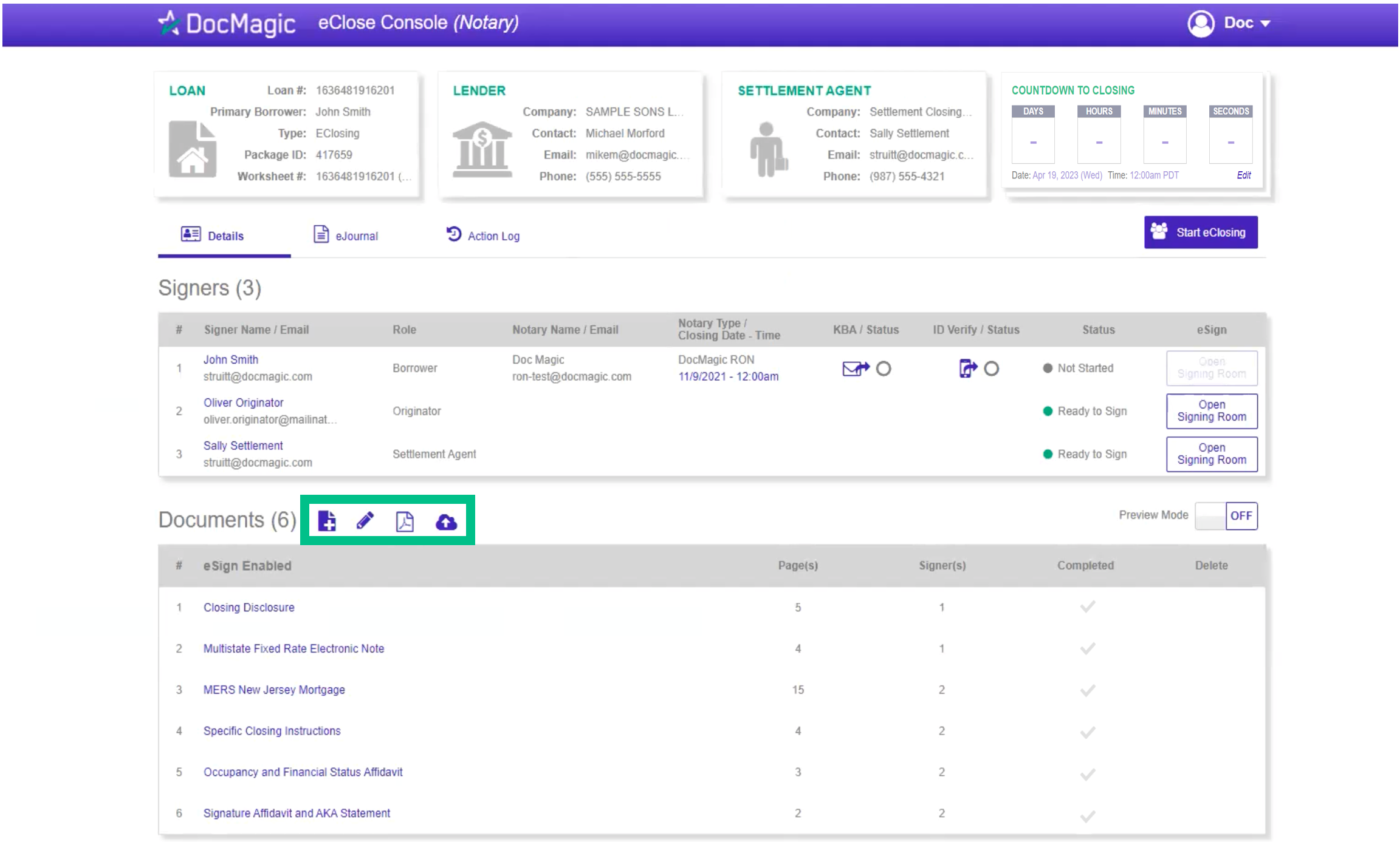 Screenshot of the Notary eClose Console