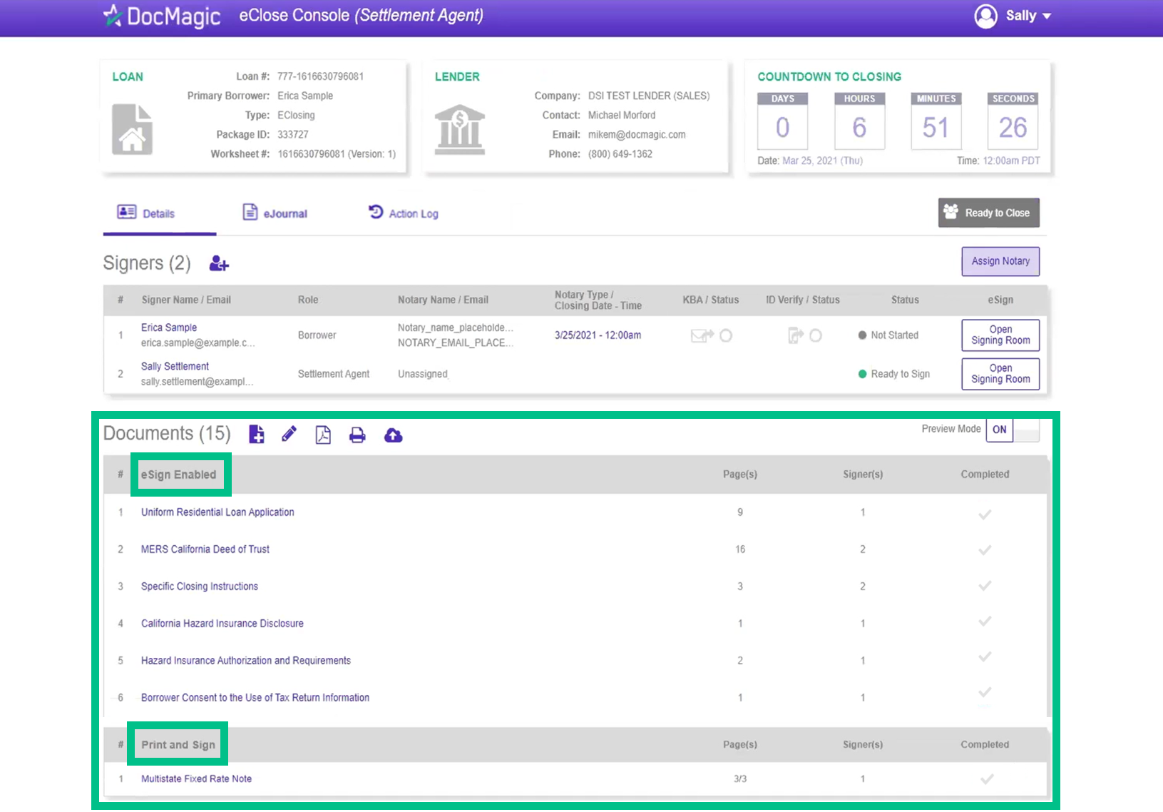 Screenshot of the Settlement Agent Portal Documents