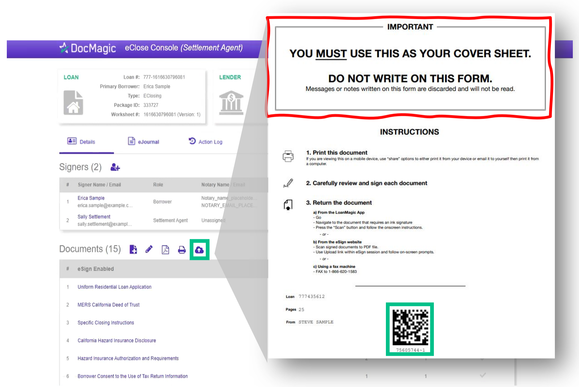 Screenshot of the Settlement Agent Portal Wet Signed Documents