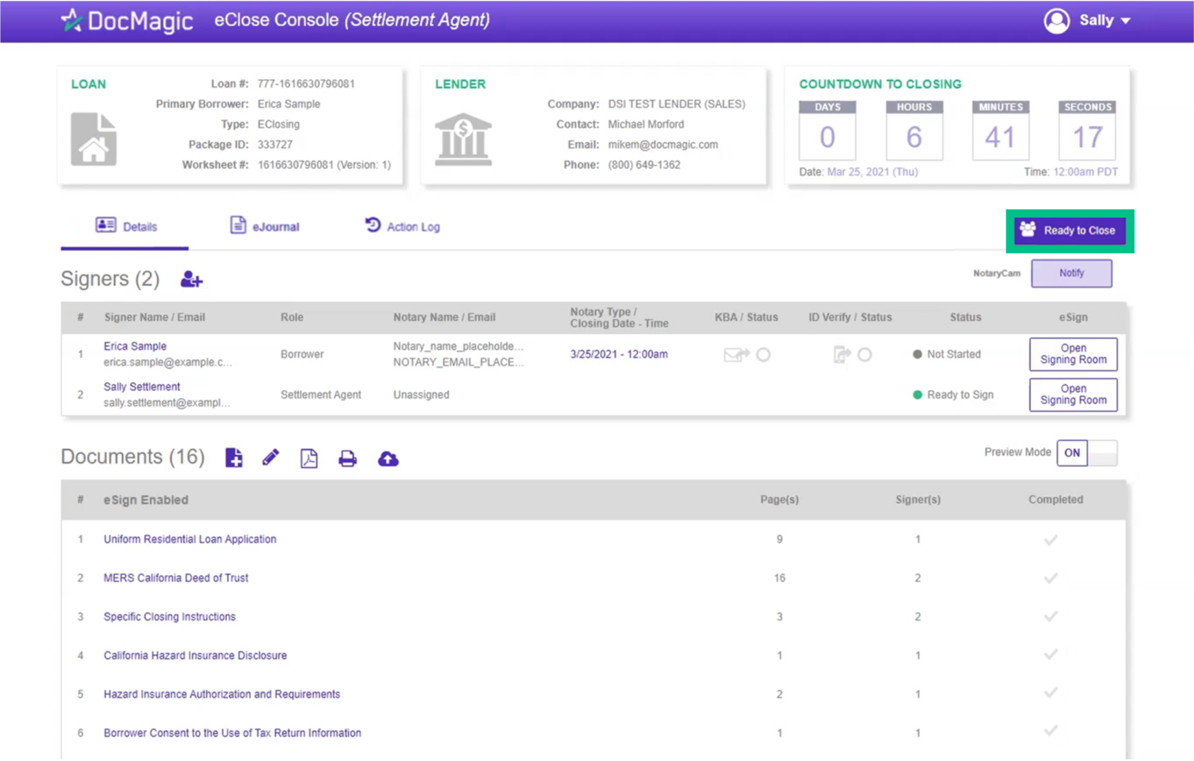 Screenshot of the Settlement Agent Portal Ready to Close