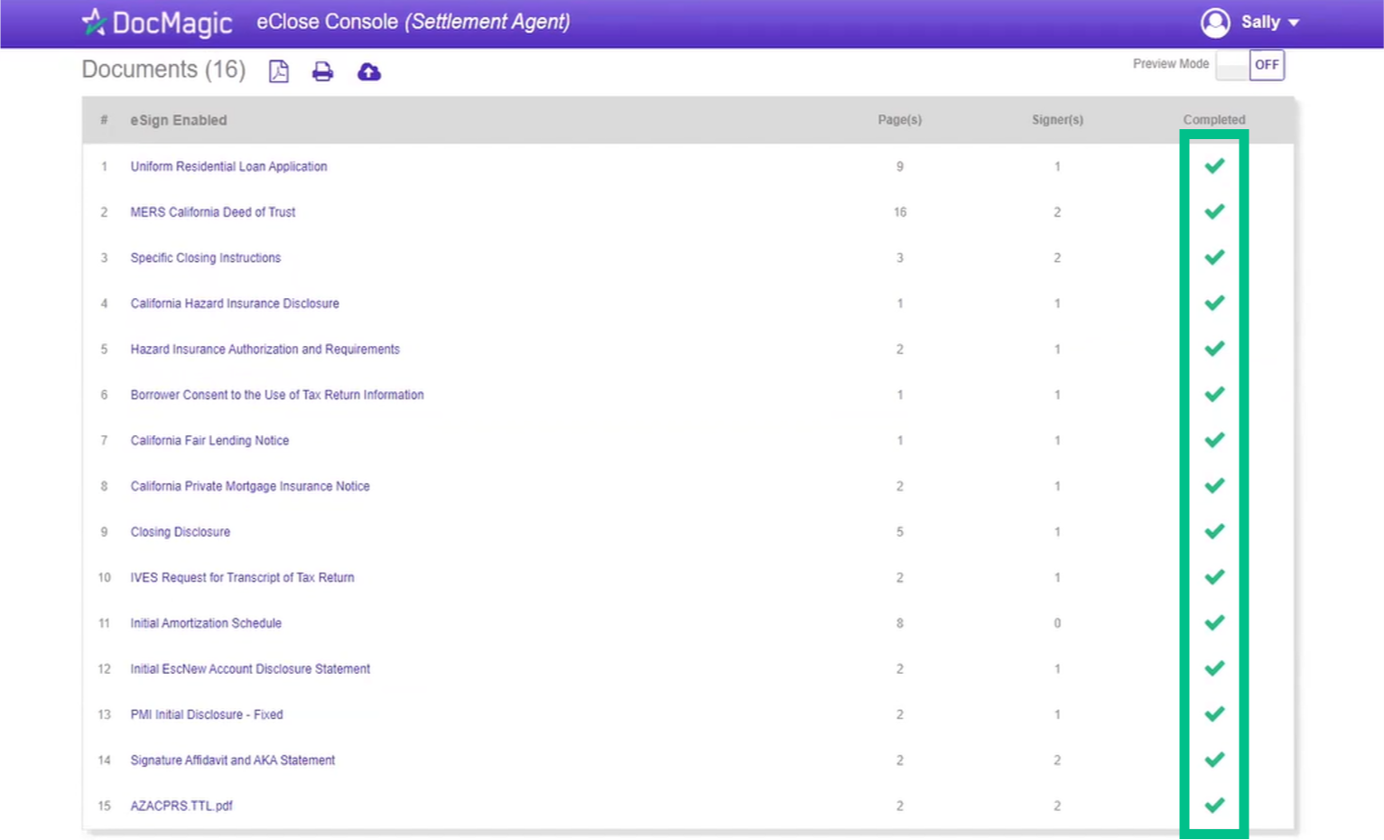 Screenshot of the Settlement Agent Portal Green Checkmarks