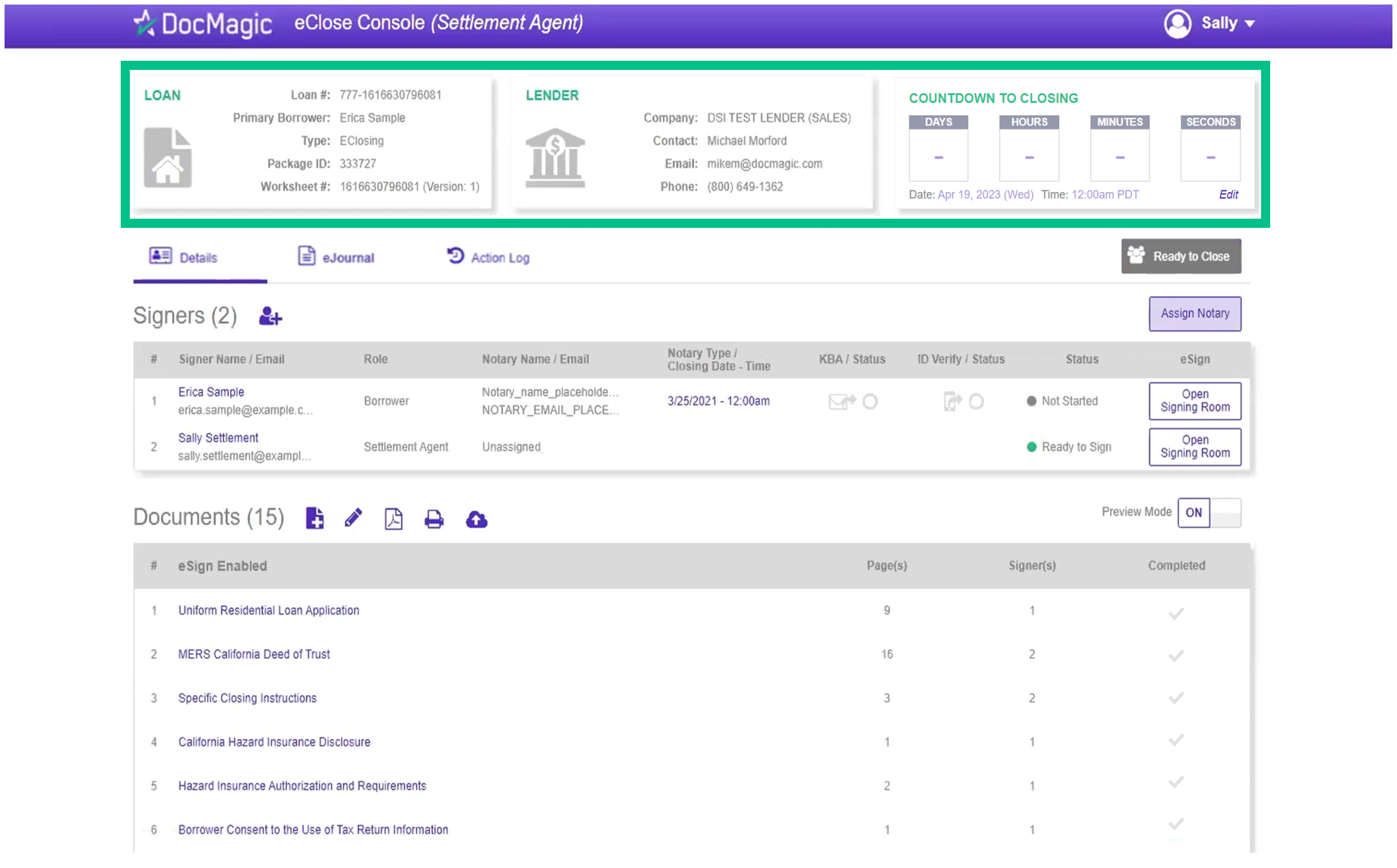 Screenshot of the Settlement Agent Portal Top