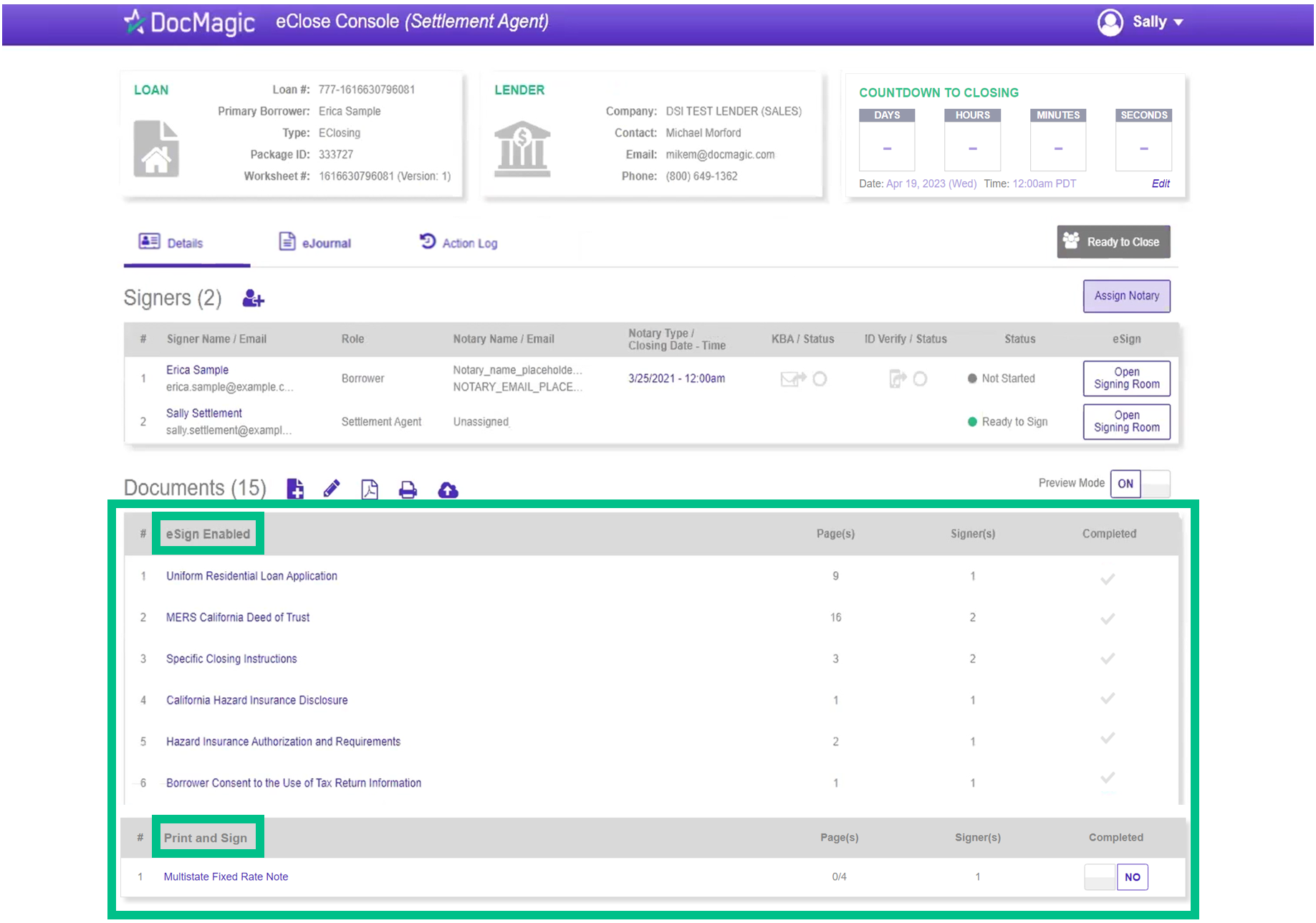 Screenshot of the Settlement Agent Portal Documents