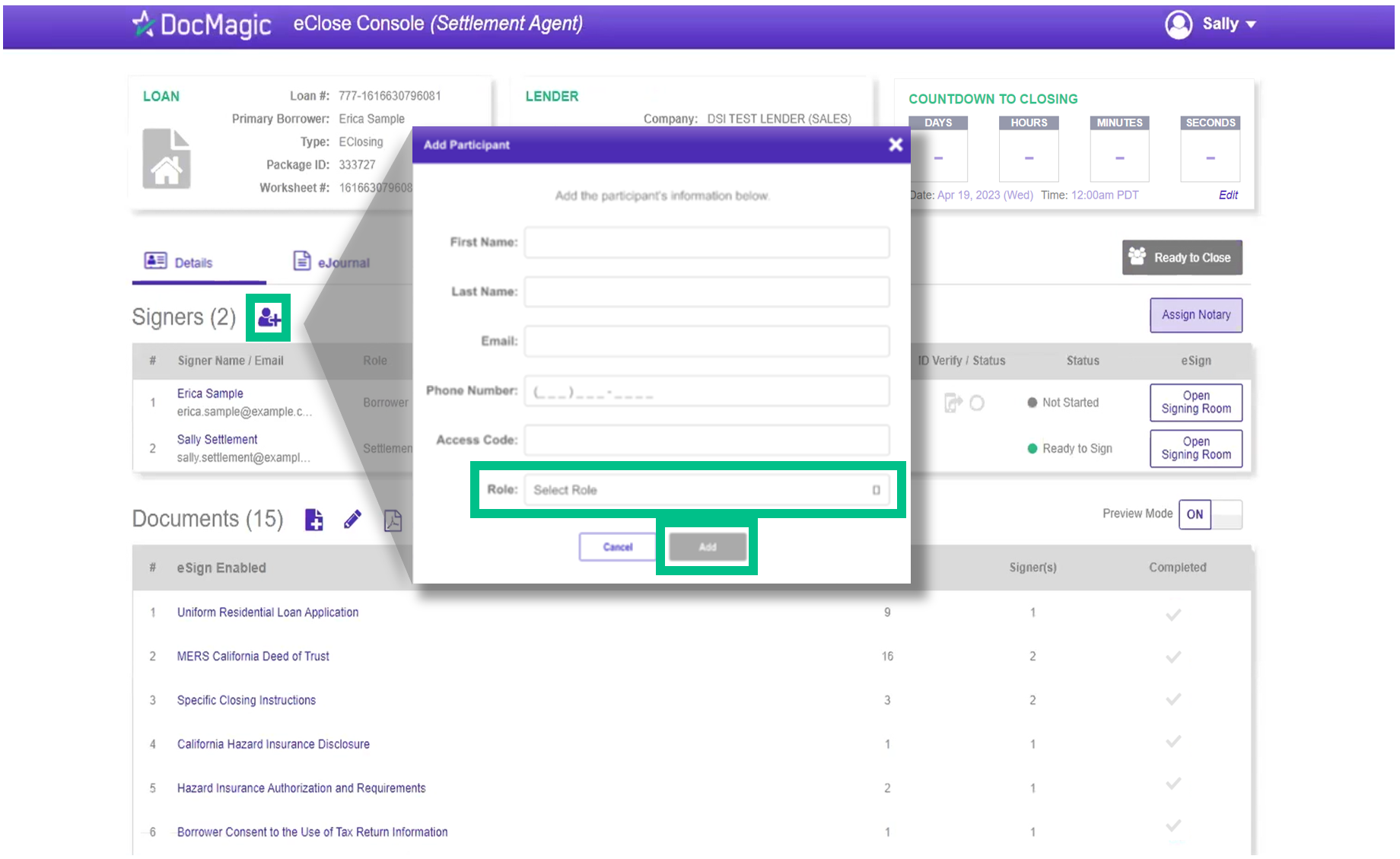 Screenshot of the Settlement Agent Portal Add Signer