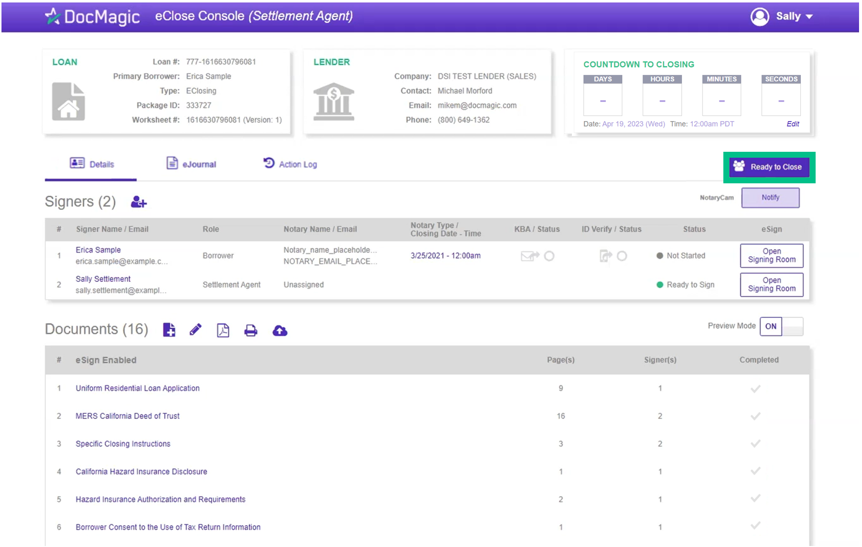 Screenshot of the Settlement Agent Portal Ready to Close