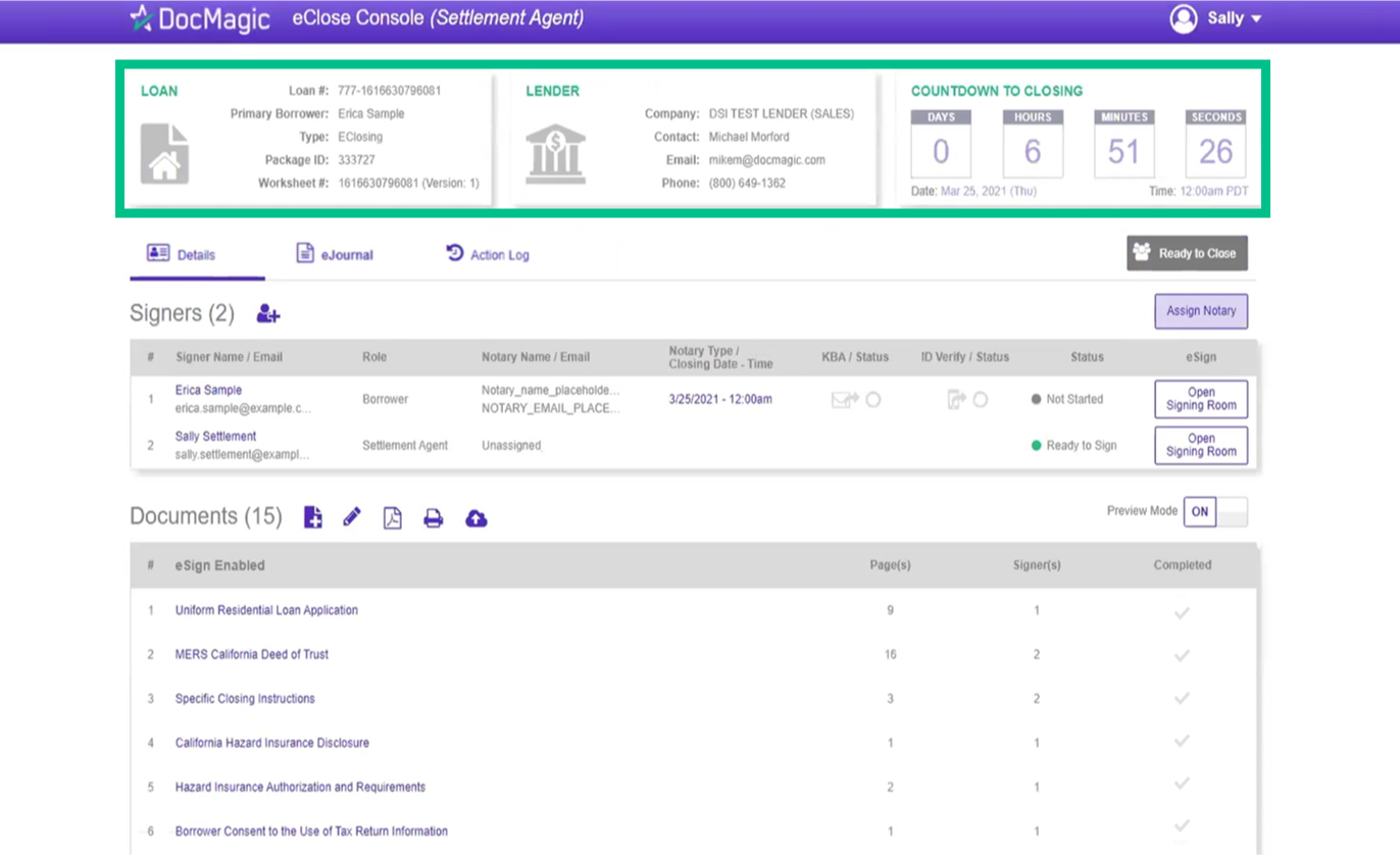 Screenshot of the Settlement Agent Portal Top