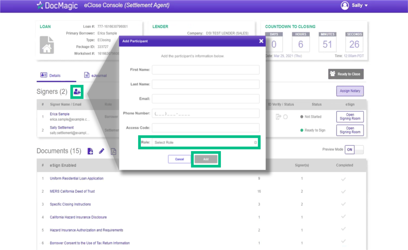 Screenshot of the Settlement Agent Portal Add Signer