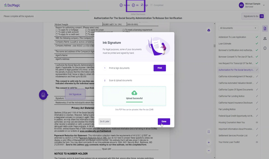 Screenshot of the completed ink sign page