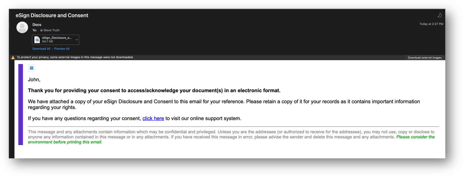 Screenshot of invitation e-mail