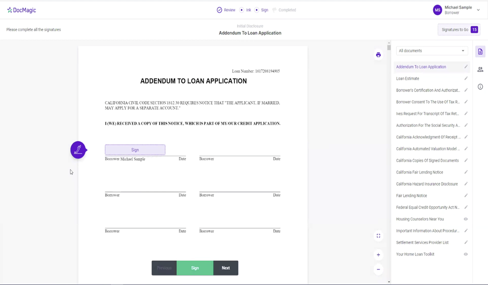 Screenshot of the eSign page