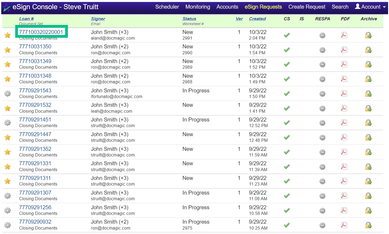 Screenshot of the eSign Console