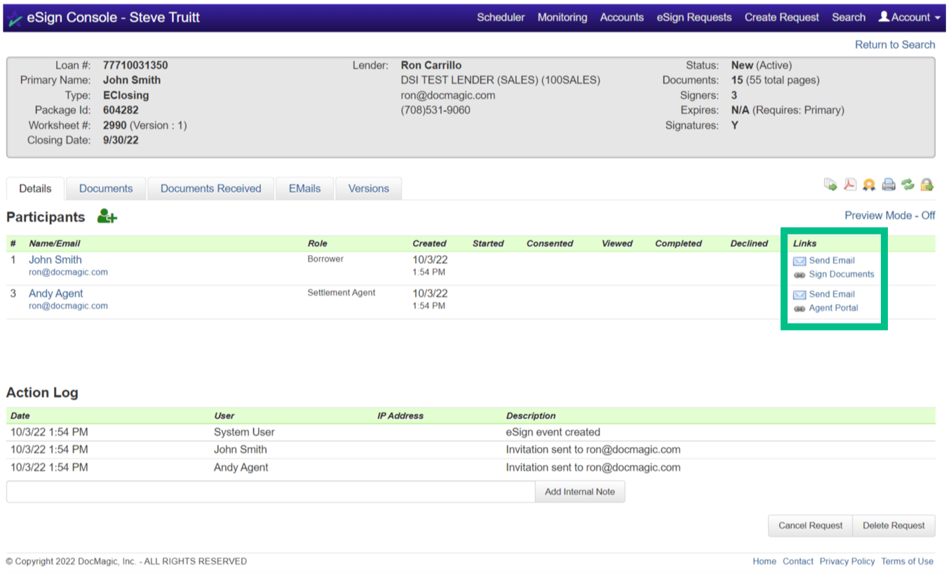 Screenshot of the eSign Console - Details Tab